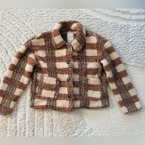 Stoosh Brown and Cream Plaid Teddy Jacket